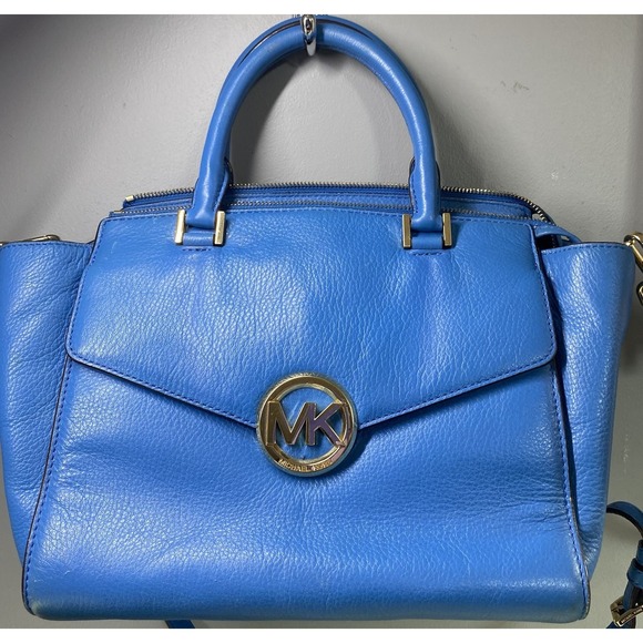 Michael Kors‎ Authentic Leather Women's Blue Purse Tote Bag 10x11x4 - Picture 1 of 16